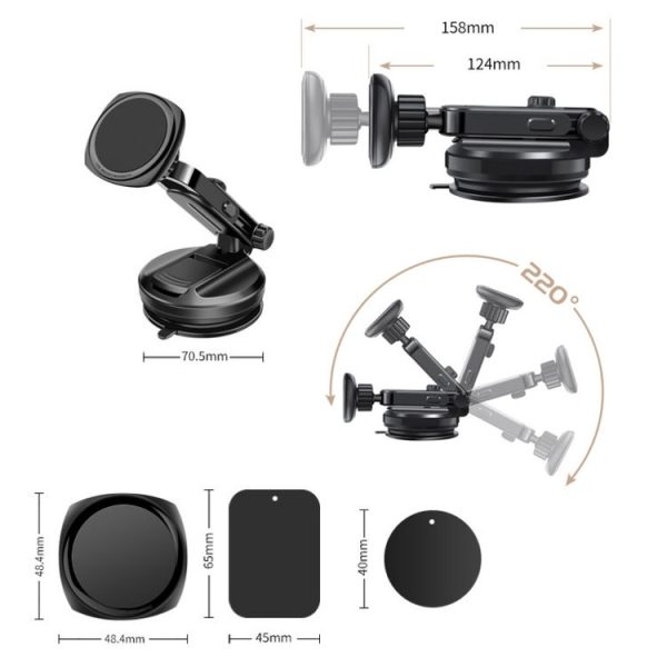 Car Telescopic Suction Cup Rubber Bottom Strong Magnetic Mobile Phone Holder (Black) - Image 2