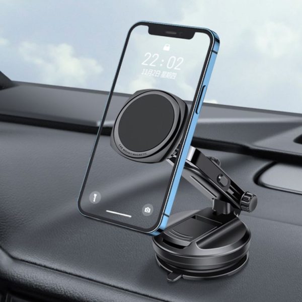 Car Telescopic Suction Cup Rubber Bottom Strong Magnetic Mobile Phone Holder (Black) - Image 6