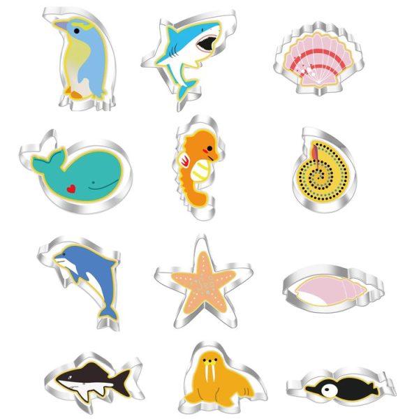 12pcs / set Stainless Steel Biscuits Mold Sea Creature Combination Set Baking DIY Tools - Image 2