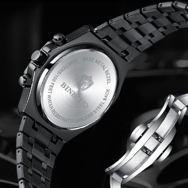 BINBOND B0161 Multifunctional Luminous Waterproof Business Quartz Watch, Color: Black Steel-Blue - Image 5