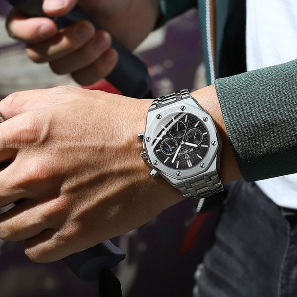 BINBOND B0161 Multifunctional Luminous Waterproof Business Quartz Watch, Color: Black Steel-Blue - Image 6
