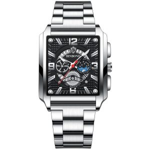 BINBOND B6575 Men Vintage Square Multifunctional Luminous Quartz Watch, Color: White-Black