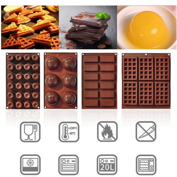 Silicone Baking Tools Cookie Chocolate Waffle Cake Mold, Style: 12-grid Chocolate Mold - Image 2