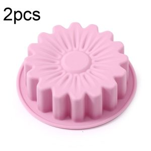 2pcs Silicone Sunflower Cake Mold High Temperature Resistant Baking Molds (Pink)