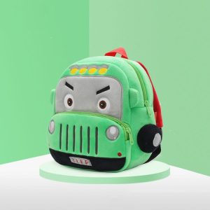 Kindergarten Schoolbag Cartoon Car Plush Backpack Children Cute Shoulder Bag (Jeep)