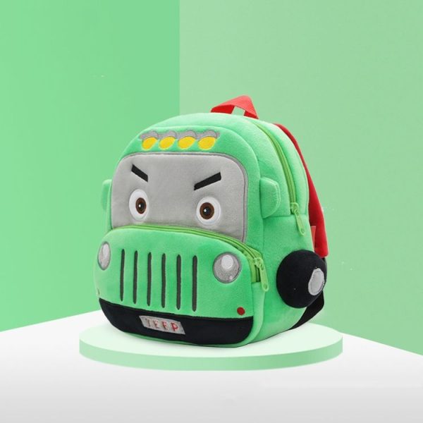 Kindergarten Schoolbag Cartoon Car Plush Backpack Children Cute Shoulder Bag (Jeep)