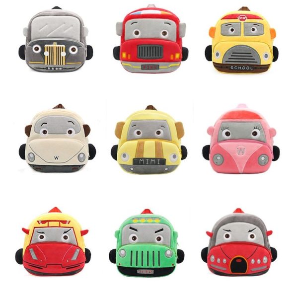 Kindergarten Schoolbag Cartoon Car Plush Backpack Children Cute Shoulder Bag (Jeep) - Image 2