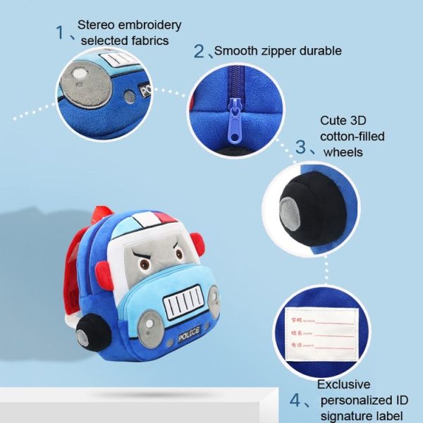 Kindergarten Schoolbag Cartoon Car Plush Backpack Children Cute Shoulder Bag (Jeep) - Image 4