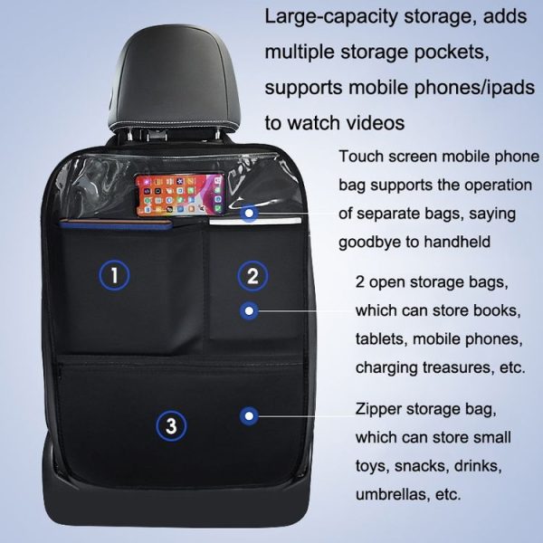 Car Seat Back Children Anti-kick Pad Back Rear Anti-dirty Universal Leather Protection Pad Storage Bag Half Pack Version (Black) - Image 4