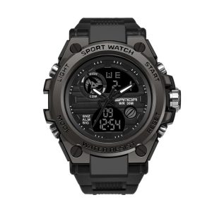 SANDA 739 Multifunctional Waterproof Sports Watch Chronograph Calendar Alarm Night Light Watch (Black)