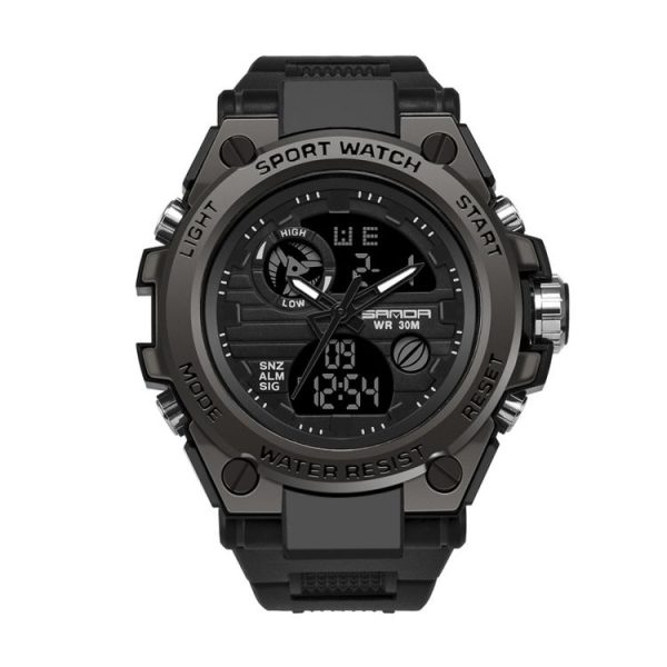 SANDA 739 Multifunctional Waterproof Sports Watch Chronograph Calendar Alarm Night Light Watch (Black)