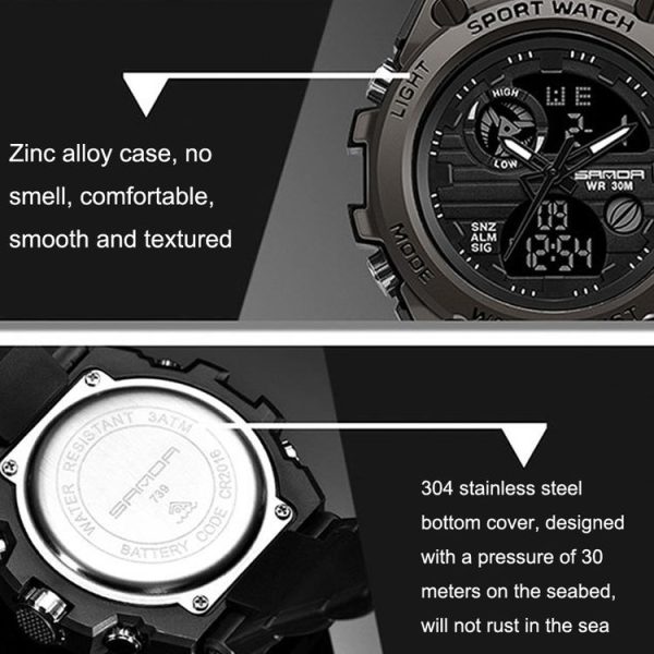 SANDA 739 Multifunctional Waterproof Sports Watch Chronograph Calendar Alarm Night Light Watch (Black) - Image 4