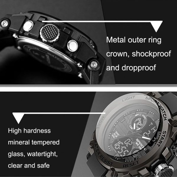 SANDA 739 Multifunctional Waterproof Sports Watch Chronograph Calendar Alarm Night Light Watch (Black) - Image 5