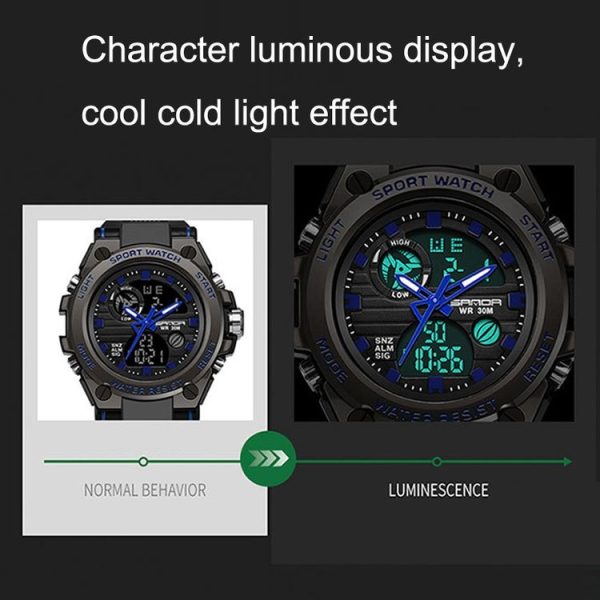 SANDA 739 Multifunctional Waterproof Sports Watch Chronograph Calendar Alarm Night Light Watch (Black) - Image 7