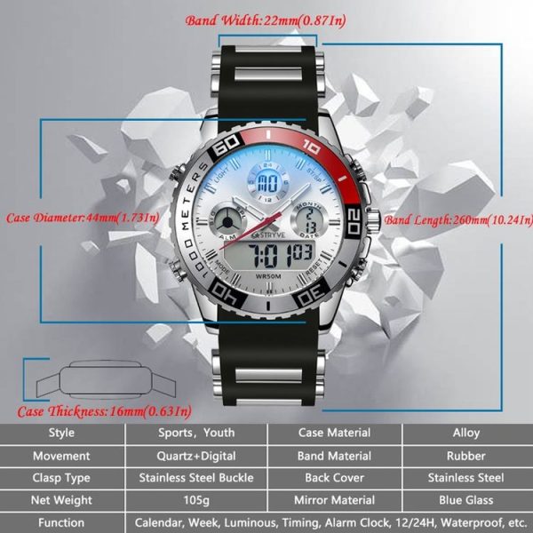 STRYVE S8023 Sports Watch Nights Light Waterproof Timing Alarm Men Watch (Black) - Image 8