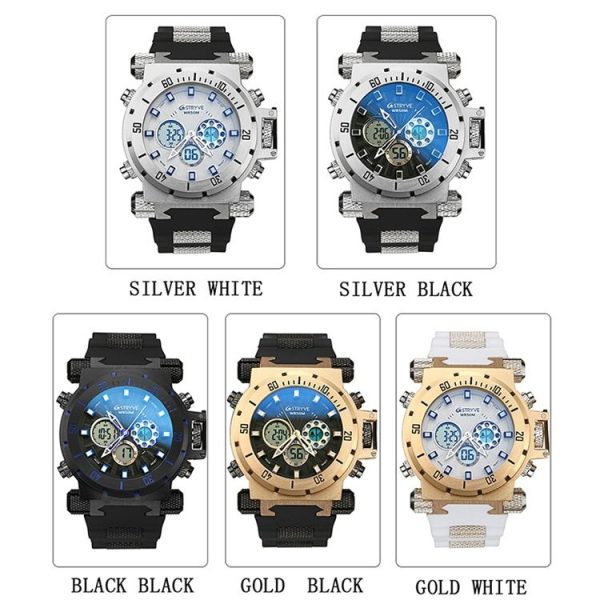 STRYVE S8015 Men Dual Movement Sports Quartz Large Dial Waterproof Watch (Silver White) - Image 2