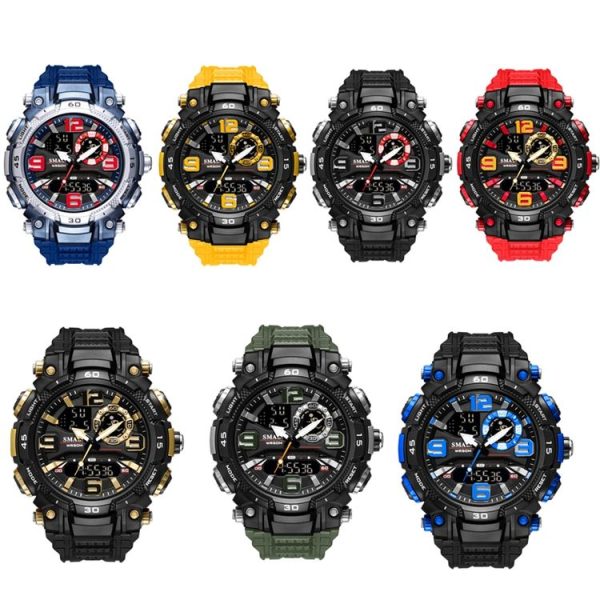 SMAEL 1921 Men Dual Movement Sports Watch Multifunctional Time Night Light Alarm Student Wrist Watch (Black Blue) - Image 2