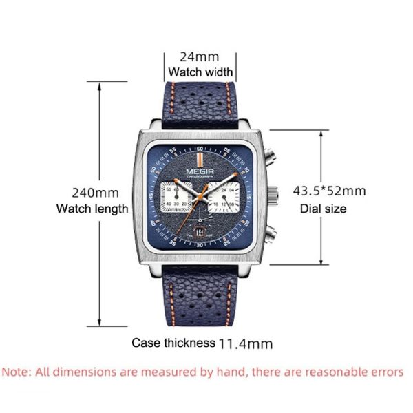 MEGIR 2182 Men Business Chronograph Calendar Waterproof Luminous Watch Square Quartz Watch (Blue Face Blue Belt) - Image 3
