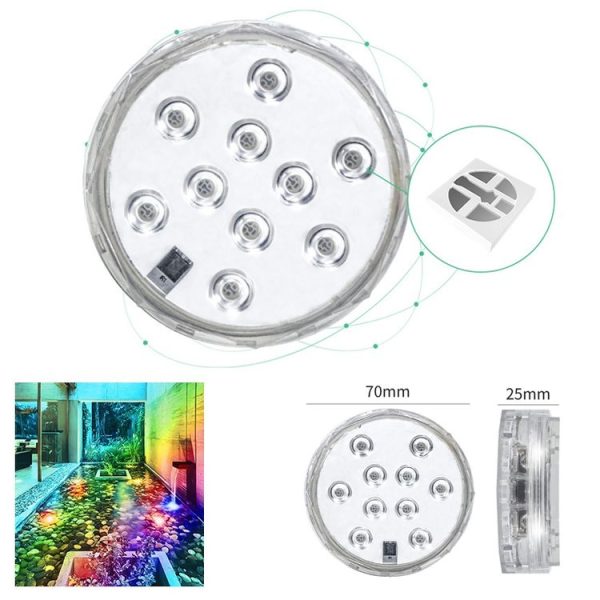 5V 10LED Diving Light Fountain Remote Control RGB Colorful Underwater Light (15 Colors) - Image 2
