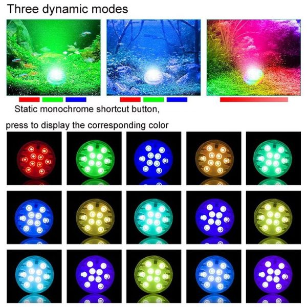 5V 10LED Diving Light Fountain Remote Control RGB Colorful Underwater Light (15 Colors) - Image 6