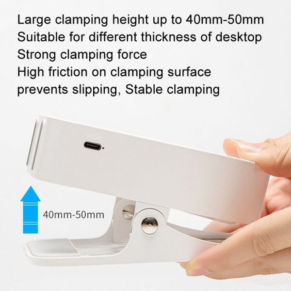 Eye-care Study Desk Lamp Dormitory Bedside Reading Rechargeable Clip-On Night Lamp (White) - Image 5