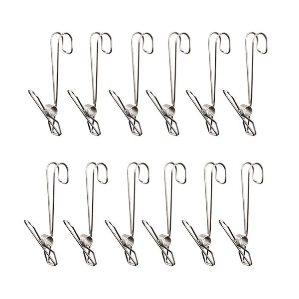 12pcs With Long Tail Clothes Drying Clip Stainless Steel Ribbon Hook Hanging Clip