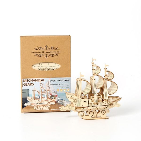 LG807 Ocean Sailboat 3D Wooden Puzzle Children Educational Toys DIY Handmade Ornaments - Image 2