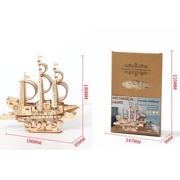 LG807 Ocean Sailboat 3D Wooden Puzzle Children Educational Toys DIY Handmade Ornaments - Image 3