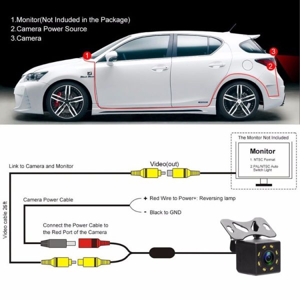 R0003 LED Fill Light External Reversing Video Camera HD Night Vision CCD Car Camera 12 Lights Camera (P System) - Image 5