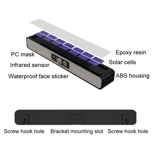 TX-200 Solar Landscape Waterproof Decoration Staircase Light Human Body Induction Lamp, Color: Black Shell White Light+Bracket - Image 5