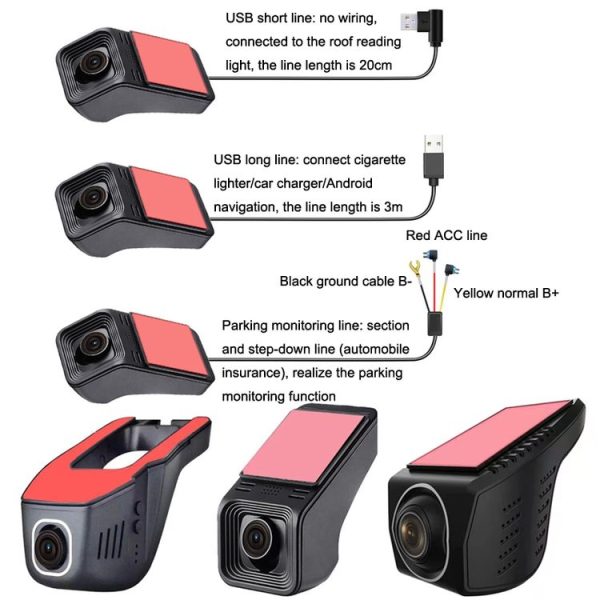 M9 Hidden Driving Recorder WiFi Phone Connecting Car Parking Monitoring 1080P HD Recorder (With Button+Parking Monitoring Line) - Image 2