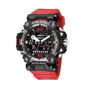 SMAEL 8072 Alloy Outdoor Multifunctional Electronic Watch Men Dual Display Waterproof Watch (Red)