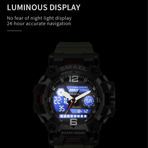 SMAEL 8072 Alloy Outdoor Multifunctional Electronic Watch Men Dual Display Waterproof Watch (Red) - Image 5