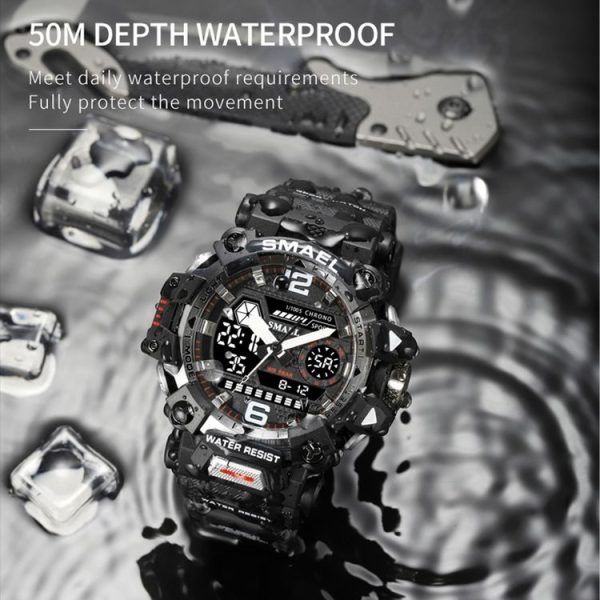 SMAEL 8072 Alloy Outdoor Multifunctional Electronic Watch Men Dual Display Waterproof Watch (Red) - Image 6
