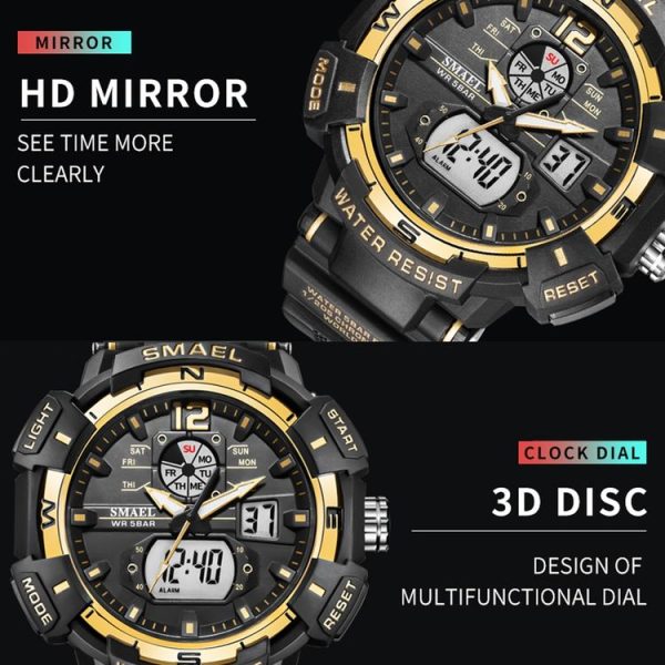 SMAEL 8045 Outdoor Waterproof Time Sports Luminous Dual Display Watch (Red) - Image 4