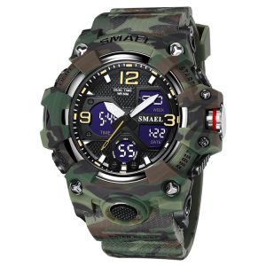 SMAEL 8008 Outdoor Waterproof Camouflage Sports Electronic Watch Luminous Multi-function Waist Watch (Camouflage Army Green)