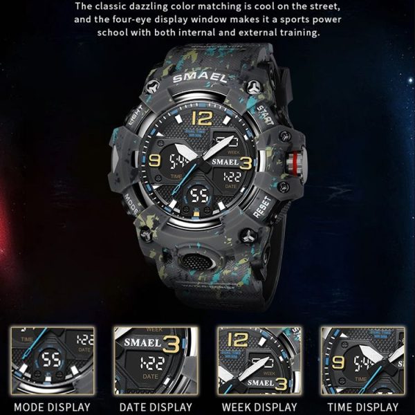 SMAEL 8008 Outdoor Waterproof Camouflage Sports Electronic Watch Luminous Multi-function Waist Watch (Camouflage Army Green) - Image 4