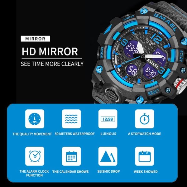 SMAEL 8008 Outdoor Sports Multifunctional Waterproof Luminous Men Watch (Black Blue) - Image 4