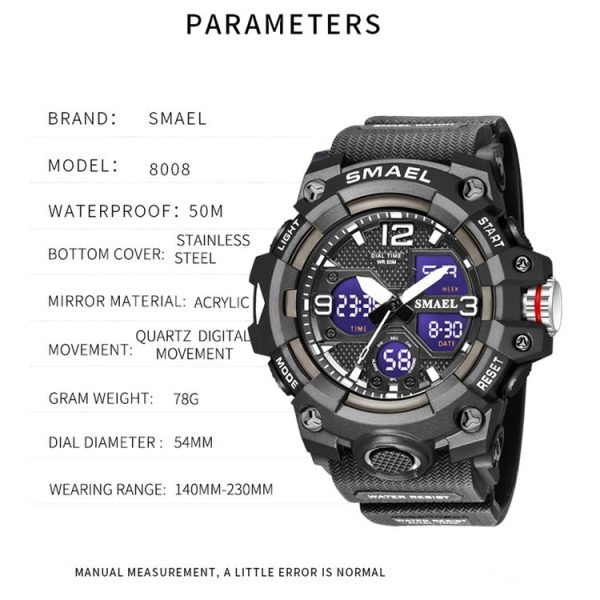 SMAEL 8008 Outdoor Sports Multifunctional Waterproof Luminous Men Watch (Black Blue) - Image 8