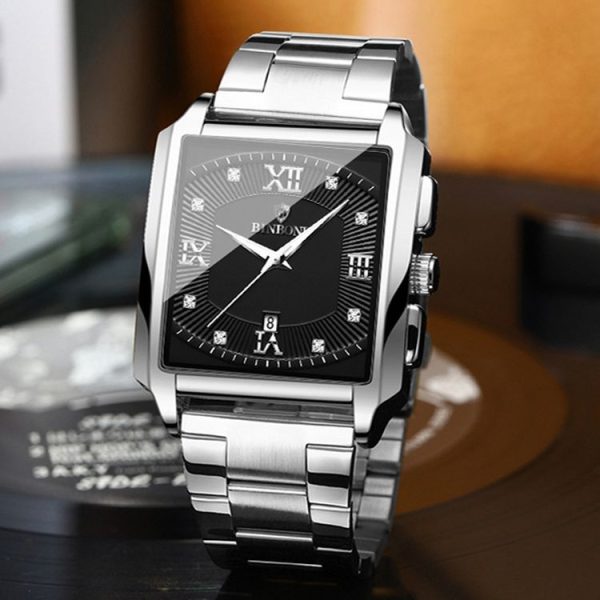 BINBOND B4143 Rectangular Outdoor Men Waterproof Quartz Watches (Black Leather-Black Steel-Gold) - Image 2