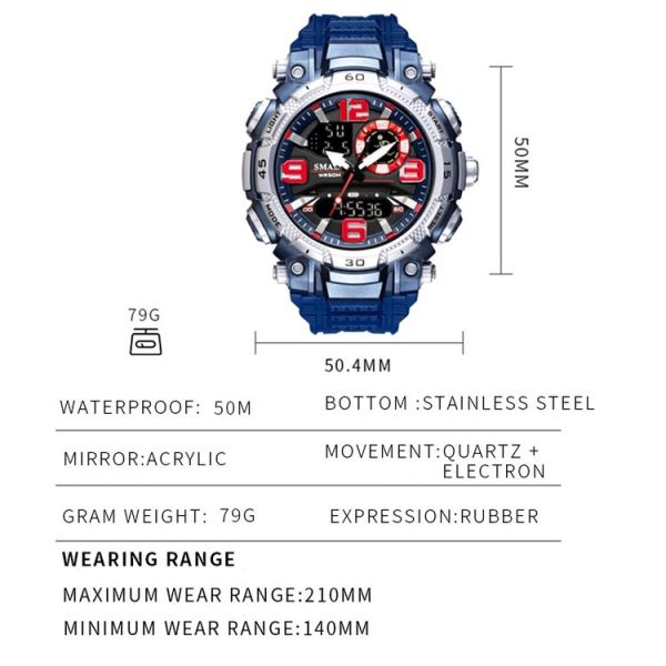 SMAEL 1921 Outdoor Sports Waterproof Men Luminous Time Watch Electronic Watch (Black Gold) - Image 8