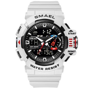 SMAEL 8043 Multifunctional Dual Display Shockproof Outdoor Waterproof Sports Quartz Watch (White)