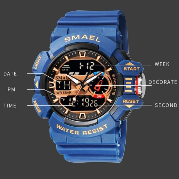 SMAEL 8043 Multifunctional Dual Display Shockproof Outdoor Waterproof Sports Quartz Watch (White) - Image 3