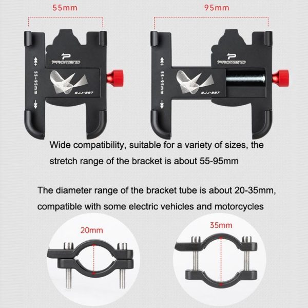 PROMEND SJJ-297 Aluminum Alloy Rotation Adjustable Bicycle Mobile Phone Bracket (Titanium) - Image 3
