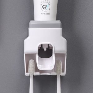 2pcs 2 In 1 Wall-mounted Automatic Toothpaste Squeezer Toothbrush Holder (Gray)