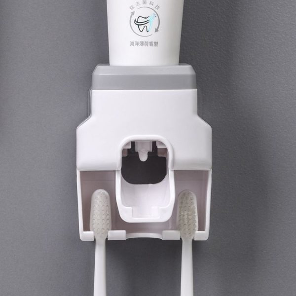 2pcs 2 In 1 Wall-mounted Automatic Toothpaste Squeezer Toothbrush Holder (Gray)