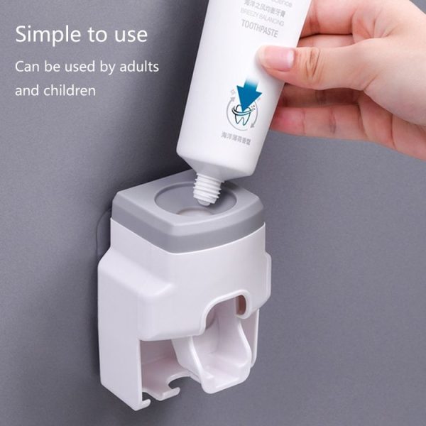 2pcs 2 In 1 Wall-mounted Automatic Toothpaste Squeezer Toothbrush Holder (Gray) - Image 4