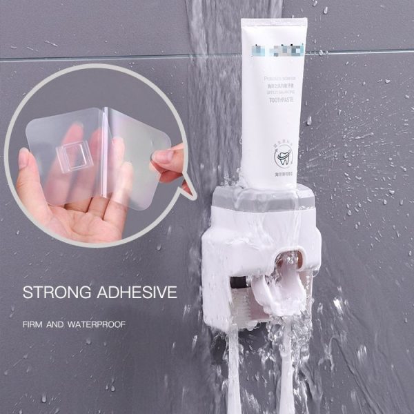 2pcs 2 In 1 Wall-mounted Automatic Toothpaste Squeezer Toothbrush Holder (Gray) - Image 6
