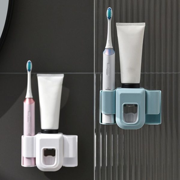 Electric Toothbrush Holder Automatic Toothpaste Squeezer Bathroom Wall Mounted Toothpaste Holder (White) - Image 2