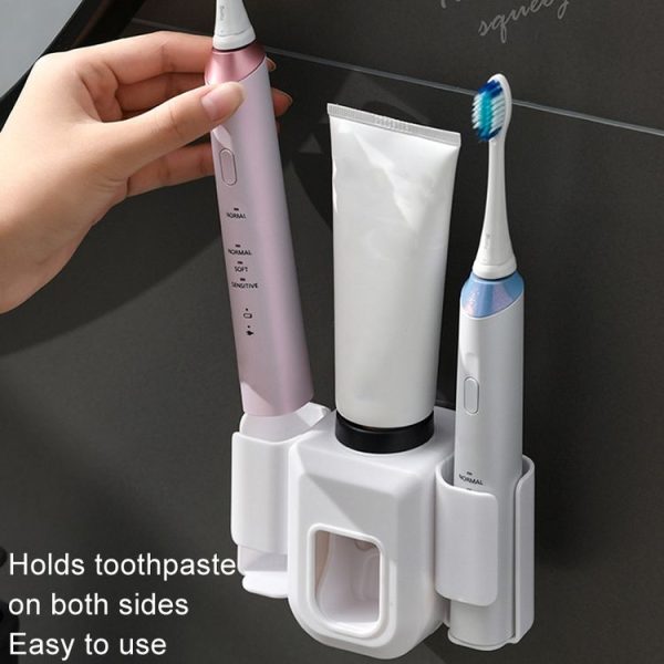 Electric Toothbrush Holder Automatic Toothpaste Squeezer Bathroom Wall Mounted Toothpaste Holder (White) - Image 5
